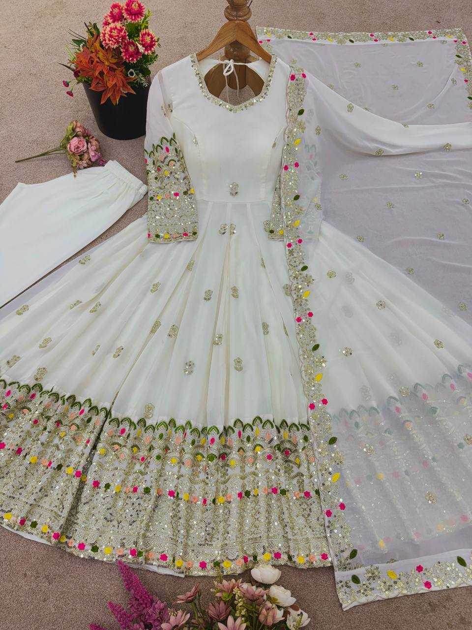 Faux Georgette Embroidery Sequin Gown - MYLUXURY LANE ENTERPRISE